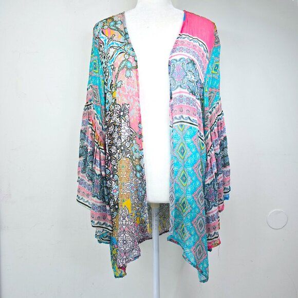 Anthropologie SAACHI Mystical Garden Open Front Ruffle Sleeve Kimono Cardigan - Picture 4 of 13